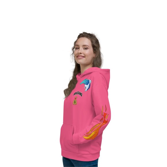 PokeGang Unisex Pink Long Sleeve Side Kangaroo Pocket Gym Workouts Hoodie - Picture 3 of 8